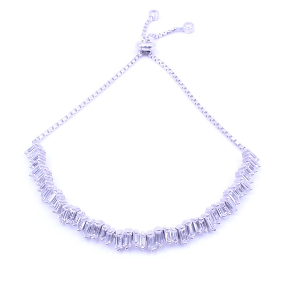 WHITE BAGUETTE CUT CZ TENNIS BRACELET - Picture 2 of 3